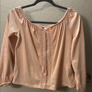 H&M Pink Puff Sleeve Blouse with Smocked Tie Front